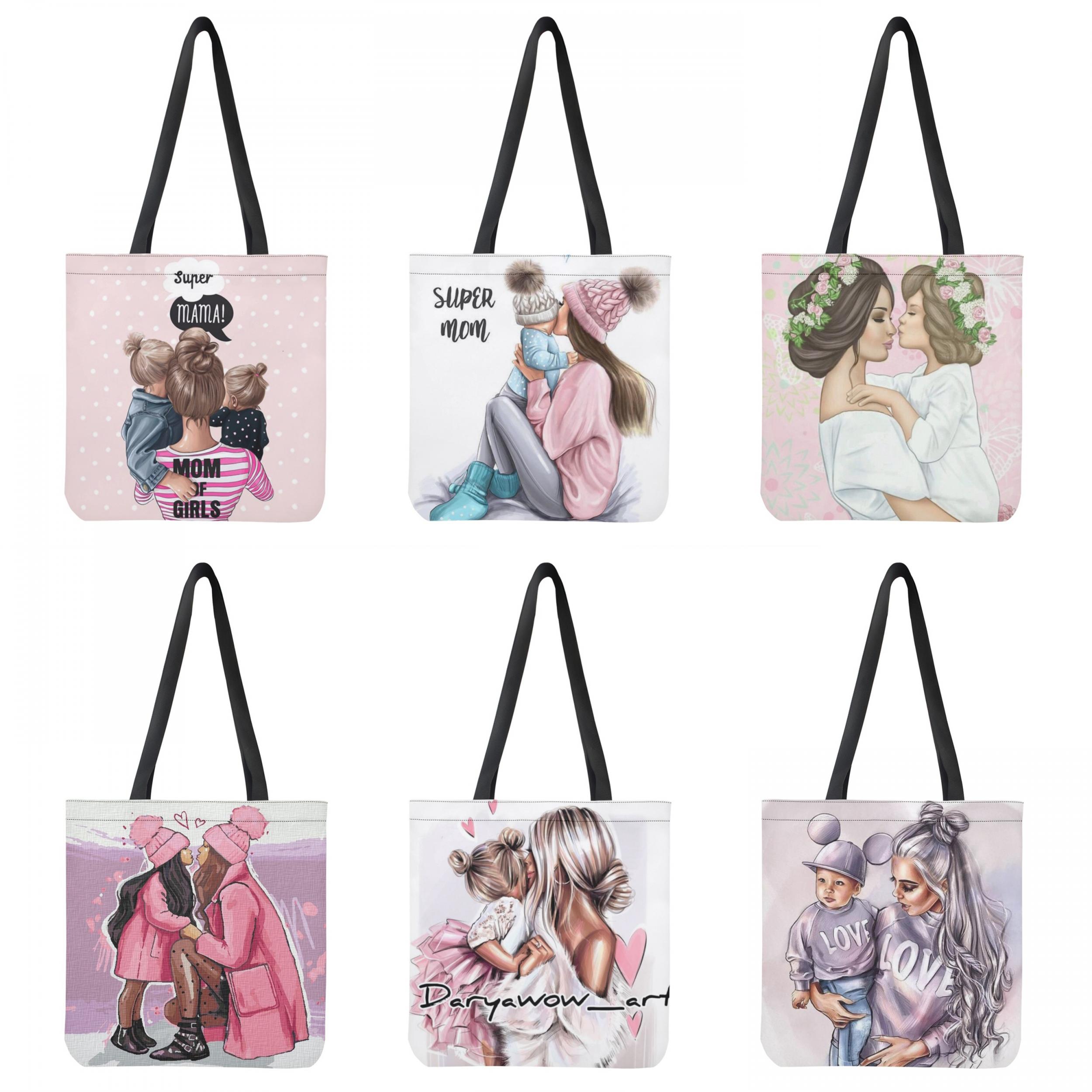 Women's Cartoon Printed Tote Bag for Mom and Baby